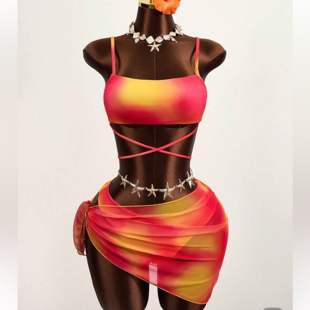 3 Piece Vibrant Pink and Yellow Women's Swim Set